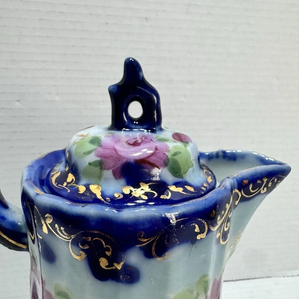 Antique S&K Nippon Chocolate Pot Porcelain Cobalt Blue Gold Hand Painted Japan
